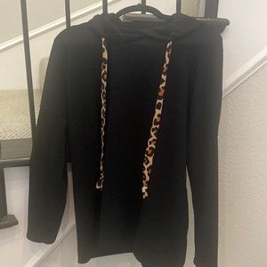 Now N Forever Black pullover wilt Cute Leopard Animal drawstrings